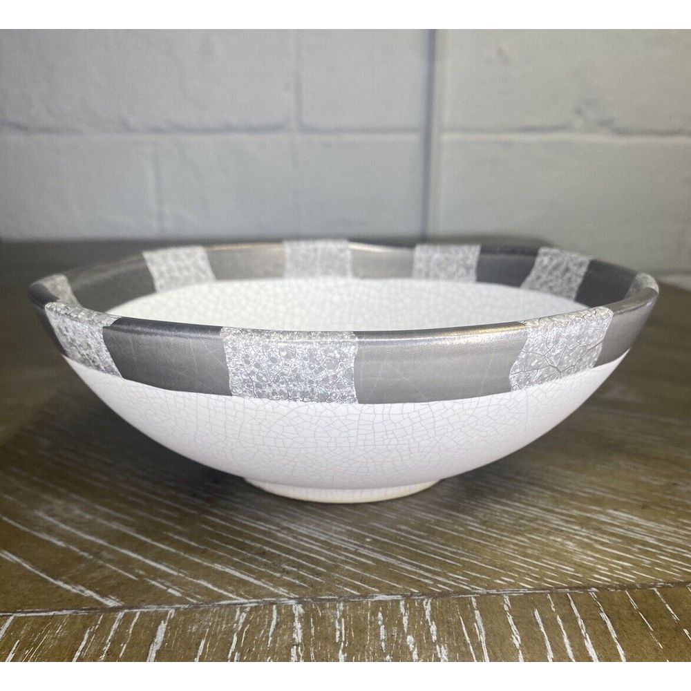 Michael Wainwright Art Pottery Ceramic Bowl Platinum Crackle Ivory Gray - Picture 3 of 15